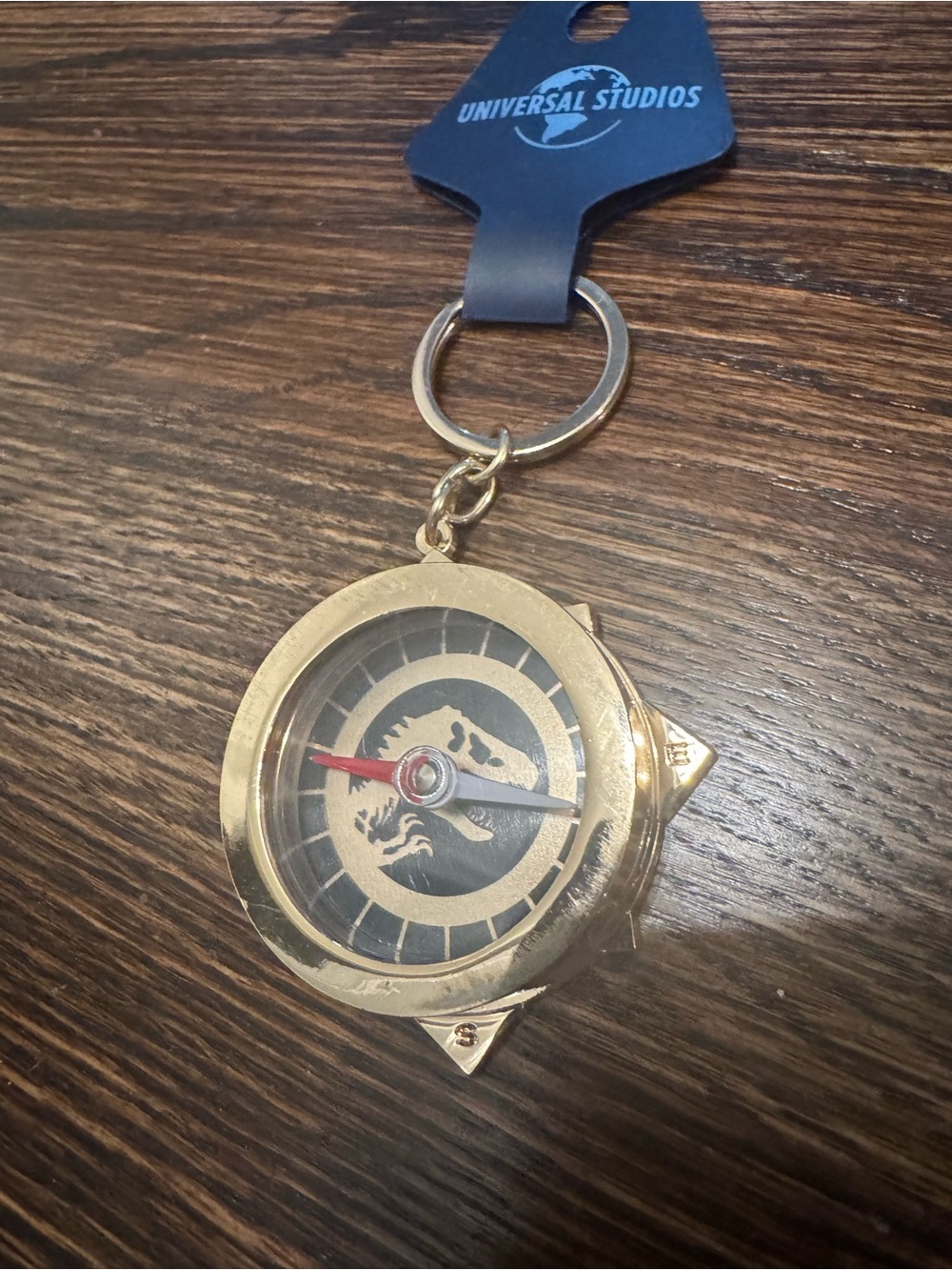 Universal Brass-Tone Compass Keychain with Black Dial and Red Needle